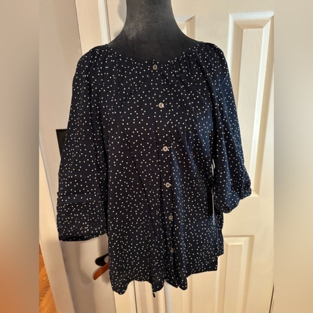 NWT LC Lauren Conrad Navy Blouse with White Polka Dots XS - Picture 1 of 8